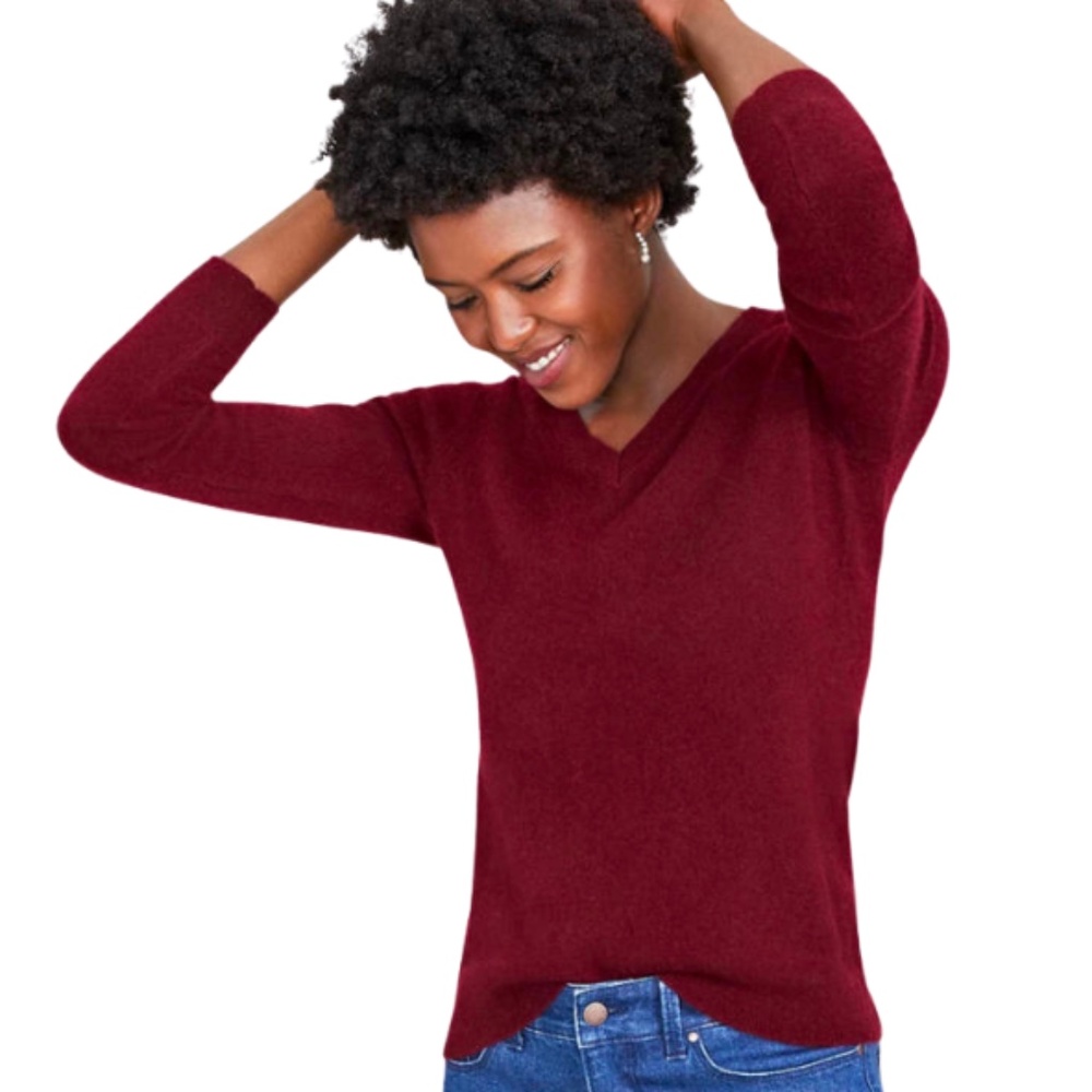 Charter Club Luxury 100% Cashmere V-neck Sweater Burgundy Medium